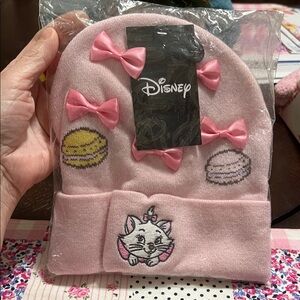 NWT Disney Kids Pink Marie Knit Beanie with Bows & Macaron Motifs